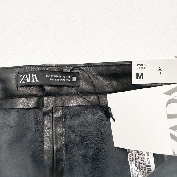 Zara Legging Hi-Rise Faux Leather Black Zip Ankle NWT Size Medium - Picture 5 of 7